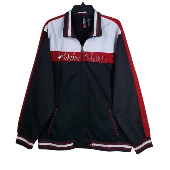 Vtg Quiksilver Track Jacket Men XL Black Red Colorblock Embroidered Logo Varsity - Picture 4 of 12